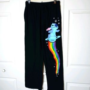 Disney Pajama Pants S Small Stitch Rainbow Black
